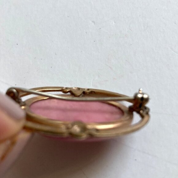 Vintage Uncas 10K Gold Filled Brooch Pink Oval Stone Romantic Signed - Picture 8 of 9